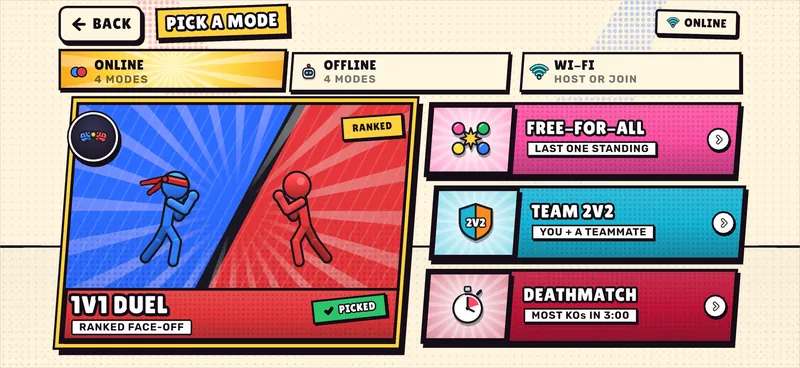 ALL MODES in Comic: slanted ink panels with rays and halftone in each mode's colours.